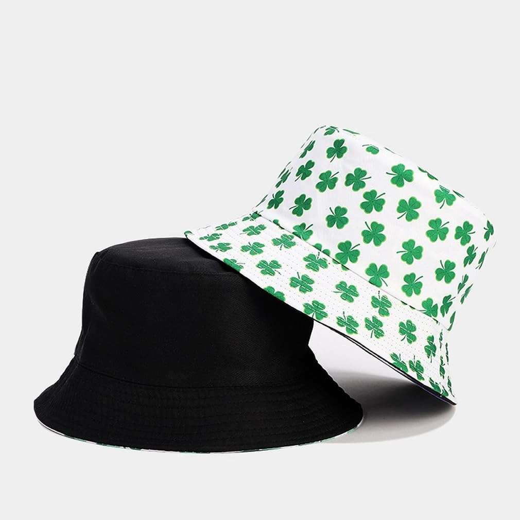 Quanhaigou Shamrock St Patricks Day Party Green Bucket Hats Unisex Summer Travel Beach Fisherman Cap for Men Women Teens (White Leaf Clover) 4