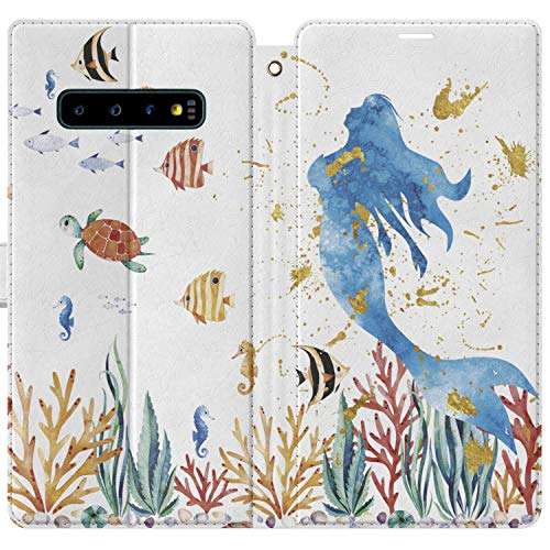 Mertak Wallet Case Compatible with Samsung Galaxy Note 20 Ultra S21 Plus S20 A70 S10 Mermaid PU Leather Cute Fish Watercolor Cartoon Flip Cover Magnetic Folio Fairytale Underwater Card Holder Slim 3