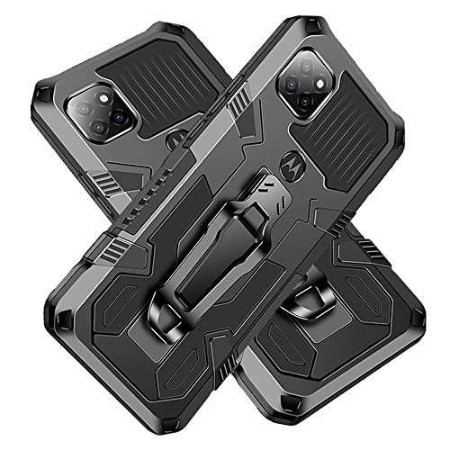 Ranyi for Motorola Moto One 5G Ace Case, Motorola One 5G UW Ace Case, Military Grade Drop Protection Armor Case with Metal Belt Clip Built-in Kickstand Dual Layer Full Body Protective Case -Black 1