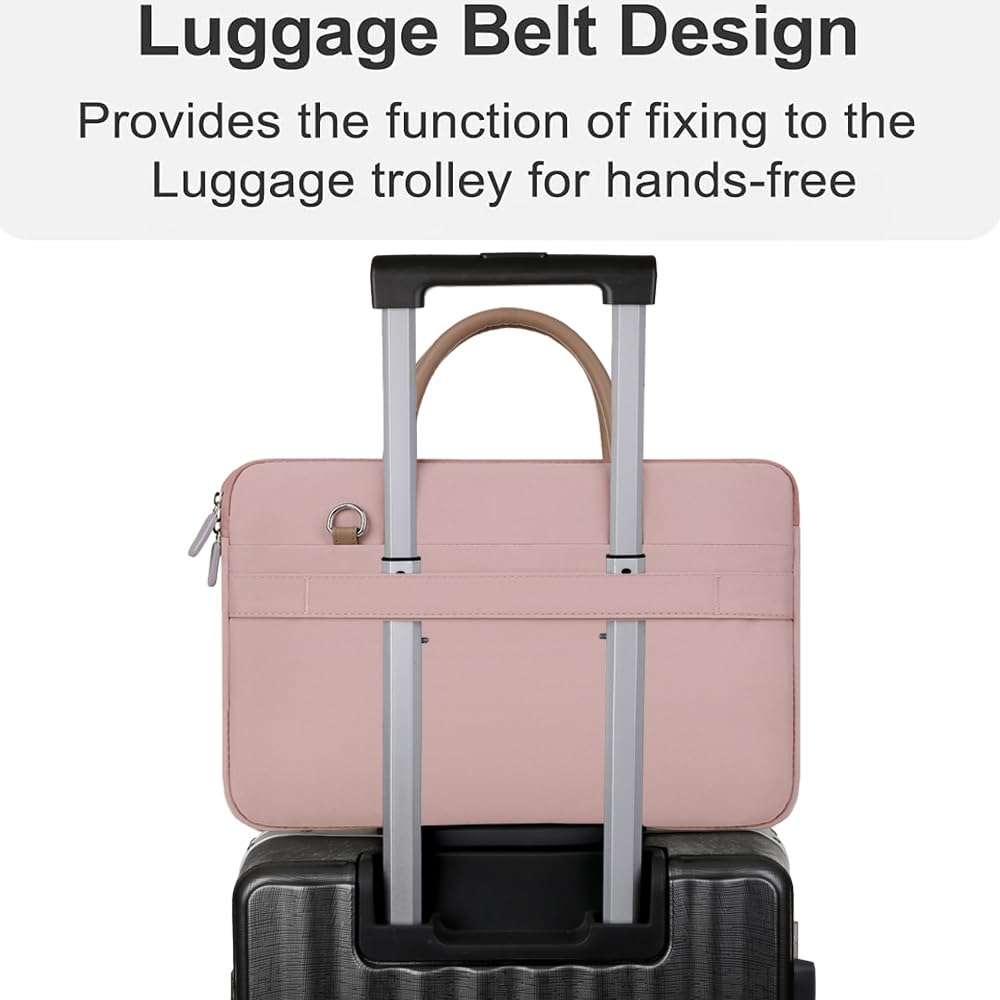 LosruGir Laptop Sleeve Bag 15-16.1 Inch, Waterproof Shockproof Laptop Bag with Shoulder Strap,Pocket,Handle Fits Hp,Acer,Dell,Asus,MacBook for Students Professionals and Travelers (Pink) 6