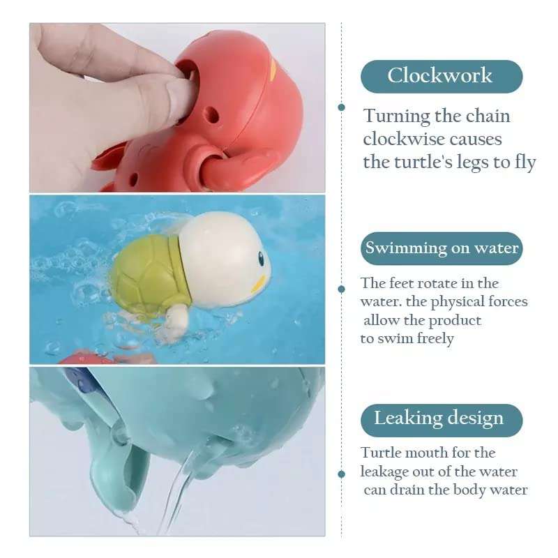WISHKEY Pack of 2 Swimming Turtle Bath Toy for Babies, Floating Toys for Kids Tub, Cute Bathing Toys for Toddlers, Bathtub Toys for Baby Boys & Girls, Bathing Toys for Baby for 0-3 Years (Multicolor) 5