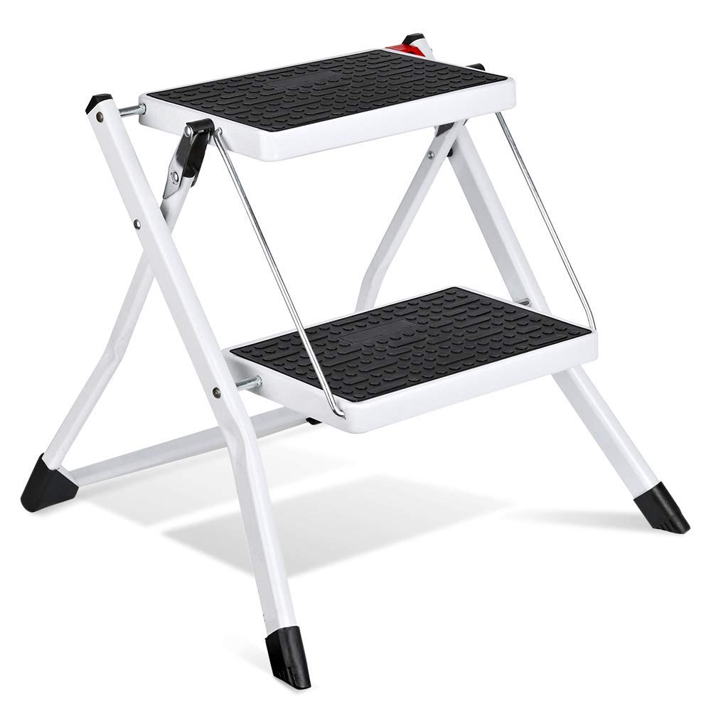 MAHVIW 2 Step Ladder Small Step Ladder, Double Side Folding Step Stool, 2 Step Portable Ladder with Handle, Large Platform, Slim Household Stepladder with Multifunction