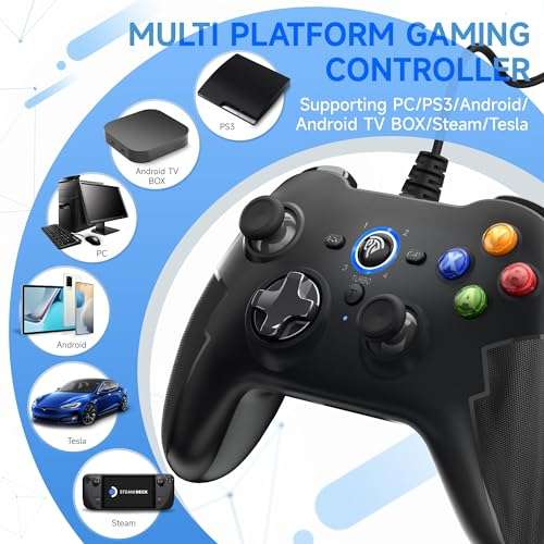 EasySMX Wired Gaming Controller,PC Game Controller Joystick with Dual-Vibration Turbo and Trigger Buttons for Windows PC/ PS3/ Android TV Box/Tesla(Black) 2