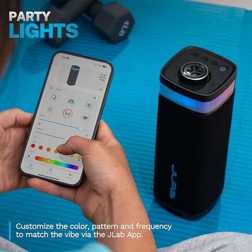 JLab JBuds Party Portable Bluetooth Speaker, 2 Full-Range Drivers + 2 Passive Woofers, IP56 Waterproof, 12 Hours Playtime, Connect Multiple Speakers, Custom Sound + RGB Lighting via App, Black 3
