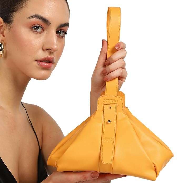 Generic KL.EIO's Vegan Leather Soft Structured Handbag for Women | Classic Shoulder Bag for Girls with Magnet Closure | Spacious Ladies Hand Bag for Party, Yellow 4
