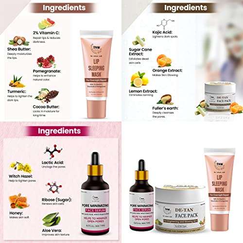 TNW-The Natural Wash Skincare Combo of 3 with Pore Minimizing Face Serum, De-Tan Pack & Lip Sleeping Mask | For Cleansing Pores, Removing Tanning & Healing Lips | Suitable for All Skin Types 2