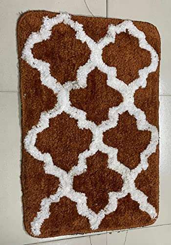 NISHOMES 2 Soft Microfiber Bath Mat, Machine Washable Shower Rugs, (Brown/White 3