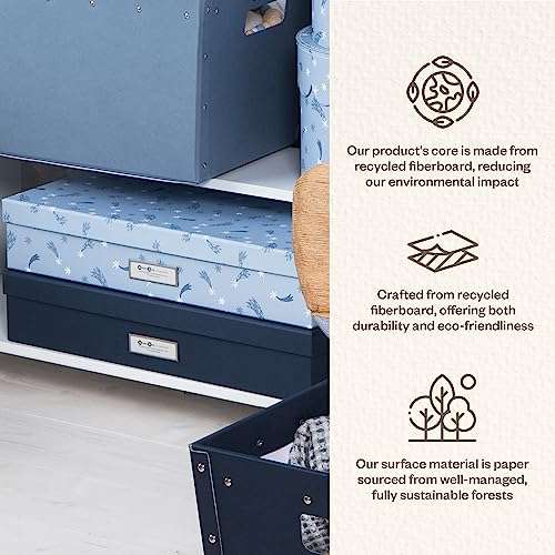 Bigso Sverker Fiberboard Legal and Art Storage Box | Scrapbook Storage Box for Loose Papers and More | Durable Document Boxes with Lid and Metal Label Holder | 17.1’’ x 12.2’’ x 3.3’’ | Blue 6