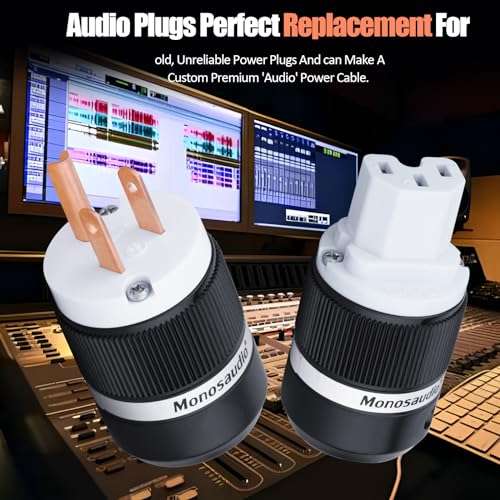 Monosaudio HiFi Power Plug Pure Copper 15A/125V 10A/250V IEC C13/C15 Power Connector Hi-end Audio Power Plug Audiophile Power Plug for DIY Audiophile Power Cord HiFi Audio AC Power Cable（M130/F130） 2