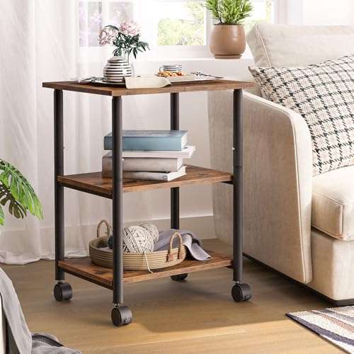 HOOBRO Printer Stand, 3-Tier Industrial Under Desk Printer Cart with Shelf, Mobile Heavy Duty Storage Rack on Wheels for Home, Office Rustic Brown and Black BF03PS01G1 2