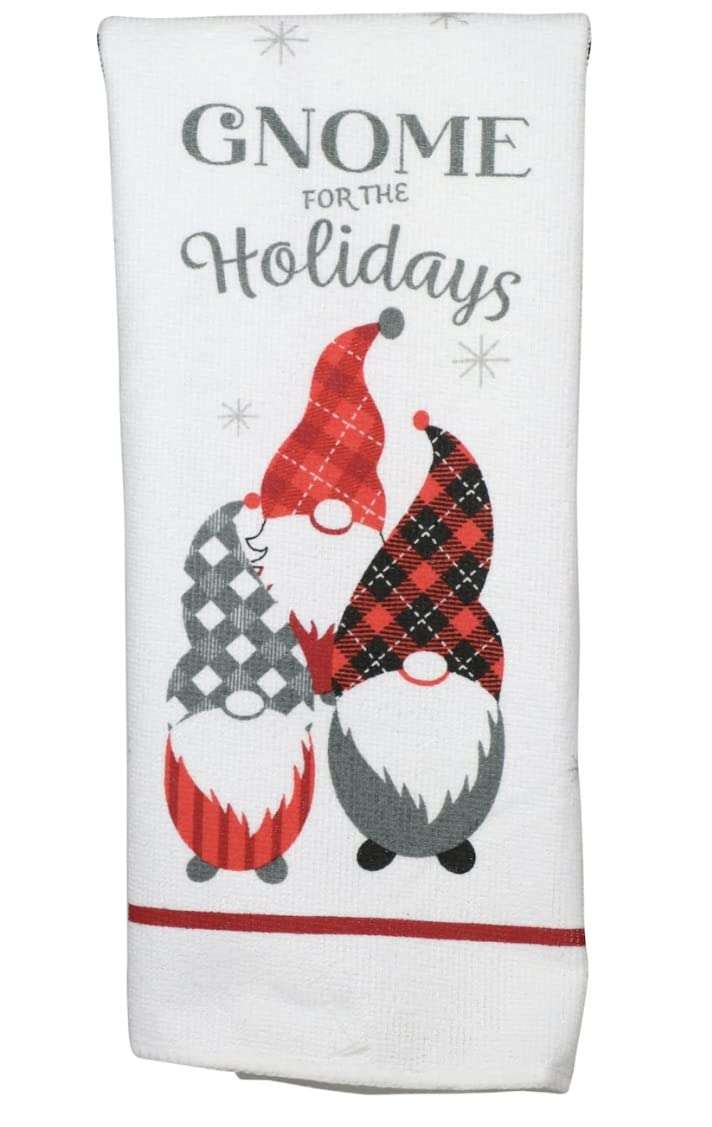 CABE Christmas Kitchen Gnome for The Holidays Towel Set 4pc 2 Pot Holders 1 Towel 1 Mitt Accessories Holiday Decor Red White Gray 2