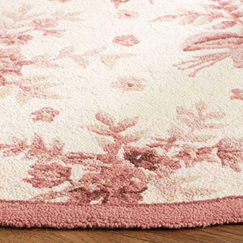 SAFAVIEH Chelsea Collection Area Rug - 3' Round, Ivory & Rose, Hand-Hooked French Country Wool, Ideal for High Traffic Areas in Living Room, Bedroom (HK250C) 2