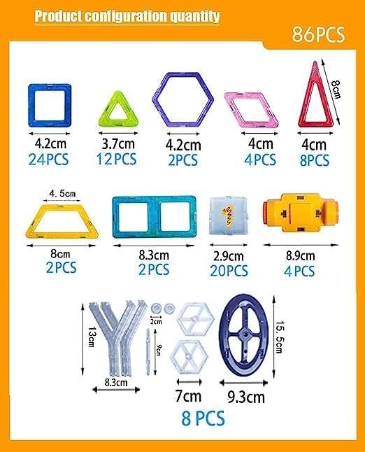 GoldiMec 86 Pcs Mag-Magic DIY Magnetic Designer Construction Set Model and Building Toy Plastic Magnetic Blocks Educational Toys for Kids 6