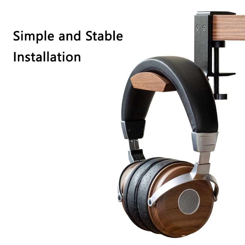 Jcurycke Headphone Holder with 6cm Wide Walnut Headrest,Adjustable Clamp-on Headset Stand Desk Headset Holder for Over Ear and Gaming 6