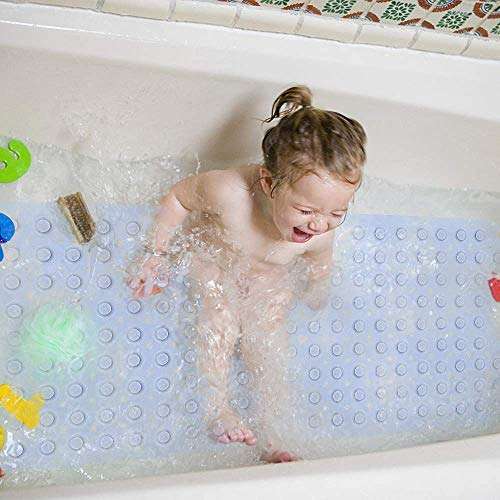 RIGJAK Door mat Bathroom Non-Slip Shower Bath Mat with Suction Cups and Drain Holes Bathtub Mat Anti Skid Bathroom Mat (Blue,100 x 40 cm) 4