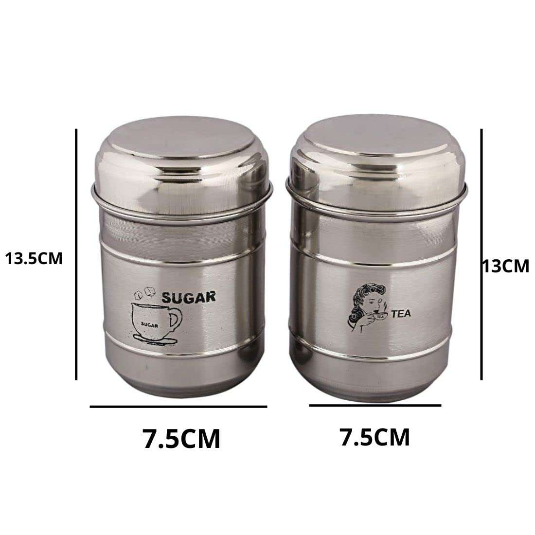 Stainless Steel Jar | Container | Canister set for Tea & Sugar | Tea Sugar Containers Set of 2 | Silver | (Classic 2 Pc Set) 3