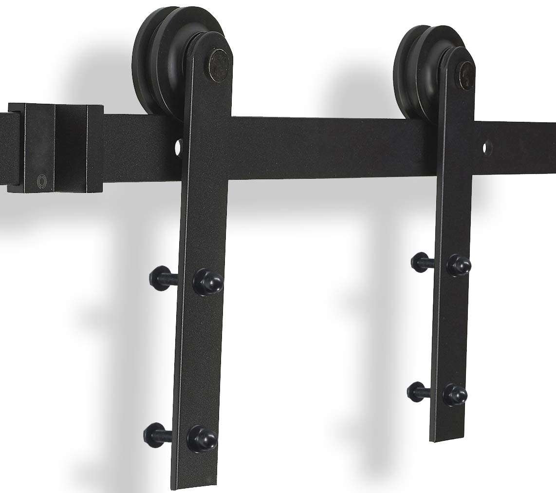 MJC & Company Low-Profile 6.6ft Sliding Barn Door Hardware Kit - Modern Wheel Hanger Design (Single Rail) Ultra-Quiet Operation - Easy to Follow Instructions 1