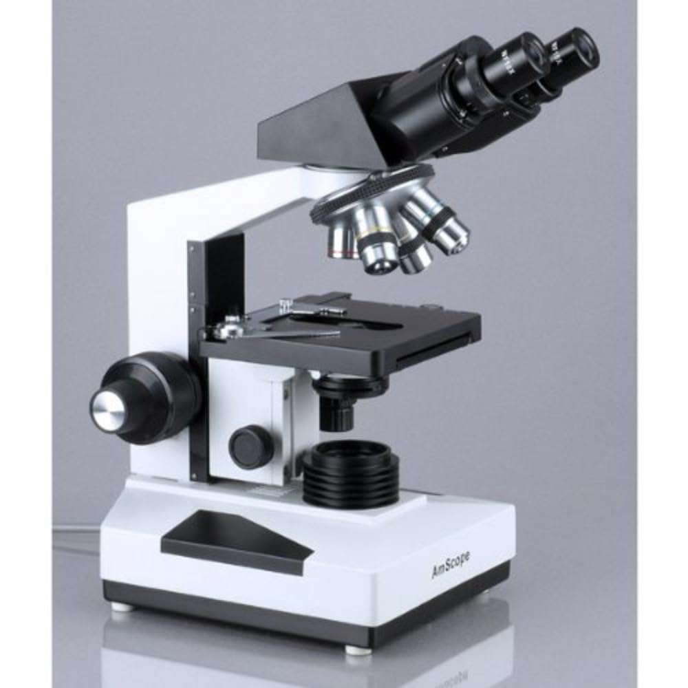 AmScope B490B-LED Compound Binocular Microscope, WF10x and WF20x Eyepieces, 40X-2000X Magnification, Brightfield, LED Illumination, Abbe Condenser, Double-Layer Mechanical Stage, Sliding Head, High-Resolution Optics, Anti-Mold 2