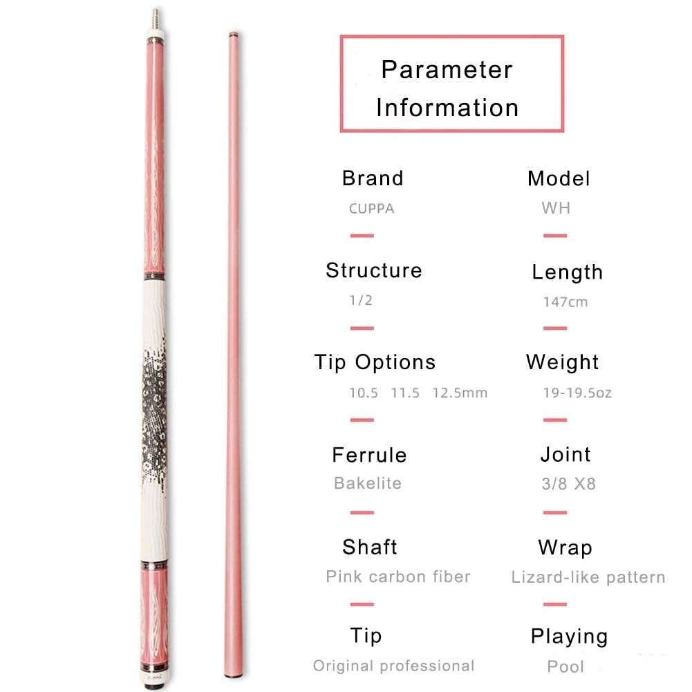 TROUFY Cuppa Woman Carbon Fiber Pool Cue Stick Ladies Pink Pool Stick with Case (12.5mm, WH Tube Case) 5
