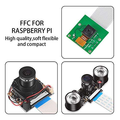 Aokin for Raspberry Pi Camera Cable, FFC Cable Ribbon Flex Extension Cable 15 Pin 1.0mm Pitch for Raspberry Pi, Octoprint Octopi Webcam, Monitor 3D Printer, etc, 15cm/5.90in, 1 Pcs 5