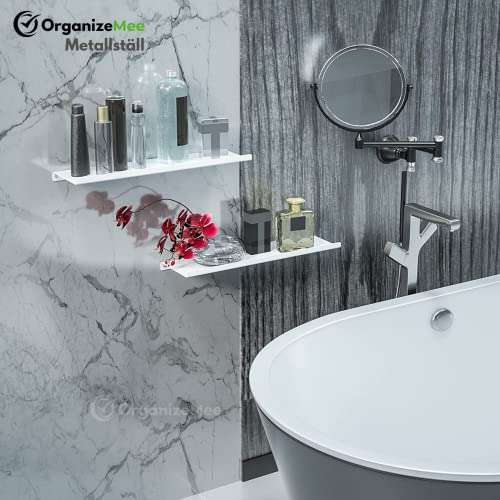 OrganizeMee Metal Small Wall Mounted Shelves,Bluetooth Speaker,Wi-Fi Camera Stand Corner Floating Shelf for Living Room & Bedroom,Home Decor Items Plant Pot mounting Racks (White Set of 2) 3