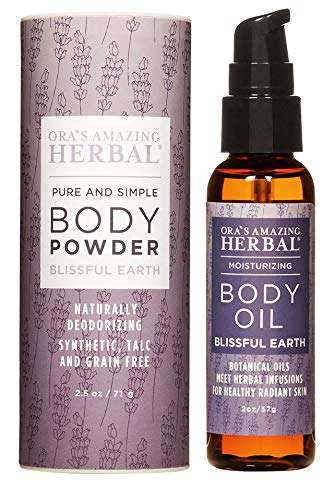 Talc Free Powder and Body Oil, Lavender Bath Set, After Shower Set, Blissful Earth Scent With Lavender Vetiver and Clary Sage, Intertrigo, Natural Skin Care, Ora's Amazing Herbal