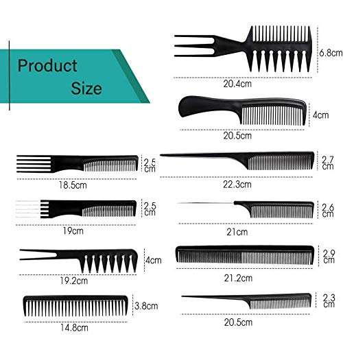 NFI essentials Professional Hair Cutting and Styling Comb Kangi Salon Kit Combs Cumb Come Hair Comp - Combo Set of 10; Black (Black) (combo) (comb) 5