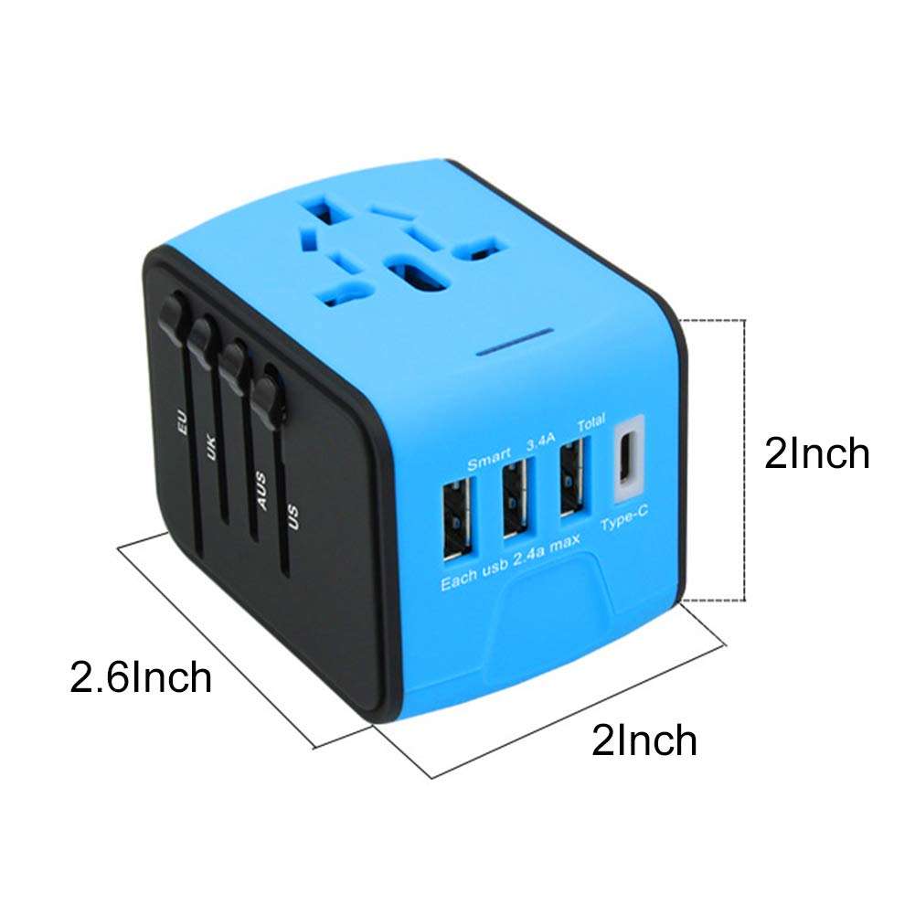 Universal Travel Adapter, Fast 2.4A 4 USB Worldwide International Power Adapter Mini Portable Travel Charger with 4 Charging Ports for US UK EU AUS 160 Countries 5