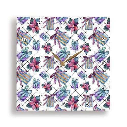 3dRose Wall Clock Silent - 10 inch - Cute Image of Watercolor Pattern - Christmas 1