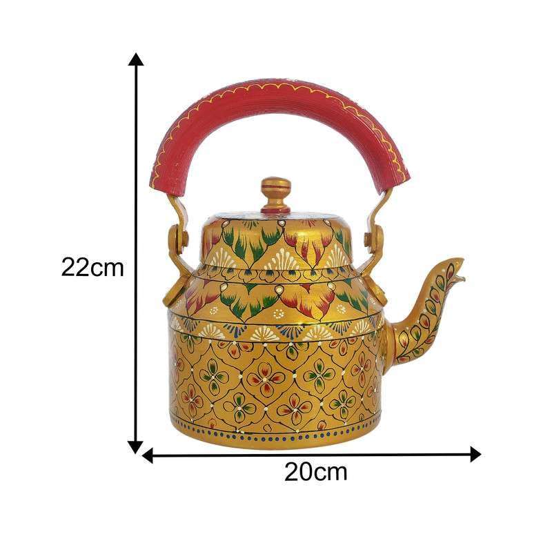 Asmita Craft HandPainted Alluminium Tea Kettle with Four Glasses and Wooden Tray For Home Dcor Tea Party Serving -02 5