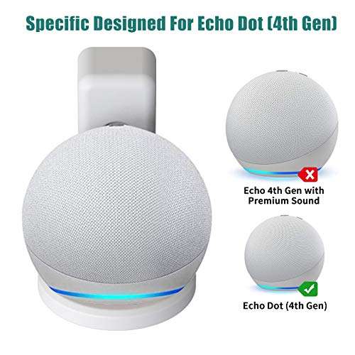 SYNHWEI Outlet Hanger Wall Mount Holder for Echo Dot 4th Generation, Smart Home Speaker Accessories Built-in Cable Space-Saving Stand for Kitchens, Bedroom, Living Room(White) 2