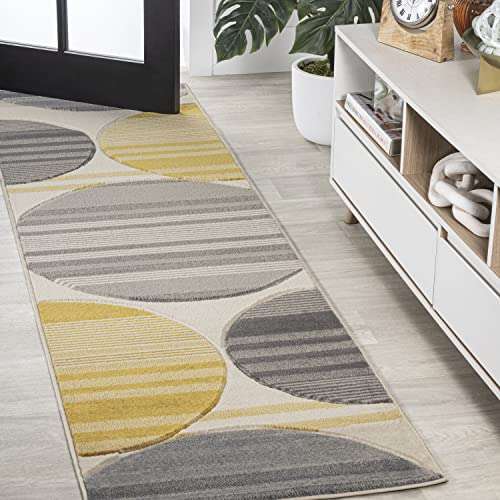 JONATHAN Y Striped Circles Gray/Yellow/Cream Runner Rug 2X8 ft, Nicky Geometric for Living Room, Bedroom, Kitchen, Office, Easy-Cleaning, High Traffic, Pet-Friendly, Non-Shedding UNQ100A-28 1