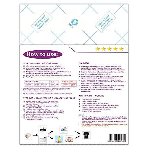 MR.R 8.5''x11'' Inkjet and Laser Compatible Printable Heat Transfer Vinyl Paper for Dark T-shirt Fabric, Made in USA (10 Sheets) 2