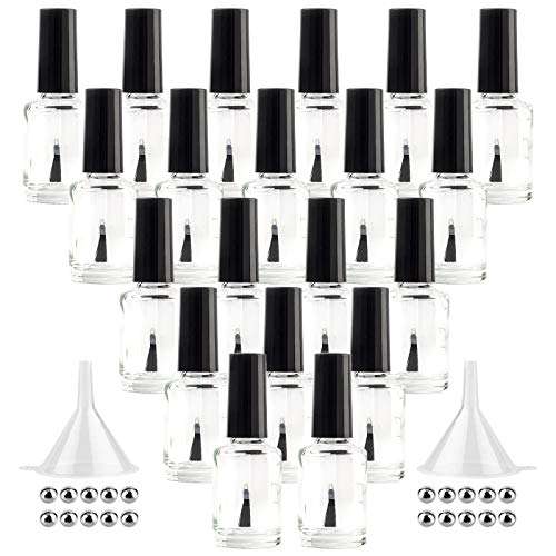 GTHER 20PCS Empty Nail Polish Bottles, Clear Glass Refillable Bottles Container with Brush Cap & Funnel & Mixing Balls for Nail Art (15ML) 1