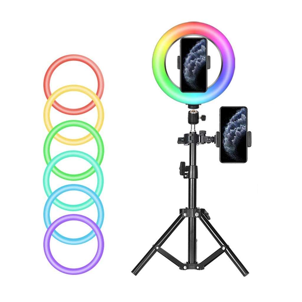 QFFL LED Ring Light RGB Ring Light with Extendable Tripod Stand and Flexible Phone Holder Button Controller Operation for Video/Live Stream/Makeup/Photography (Color : 68-210cm, Size : 26CM) 1