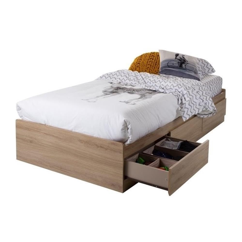 South Shore Fynn Mates Bed with 3 Drawers, Twin, Rustic Oak