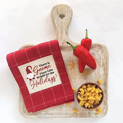 Rakaabi™ Red with Thin White Checks Print with Santa, Holiday Text Patchwork, Multi-Utility Dish Towel for Modern Kitchen, Dining, Café, Office, Wrap, Gift. Designer Export Quality. 28x18 inch 2