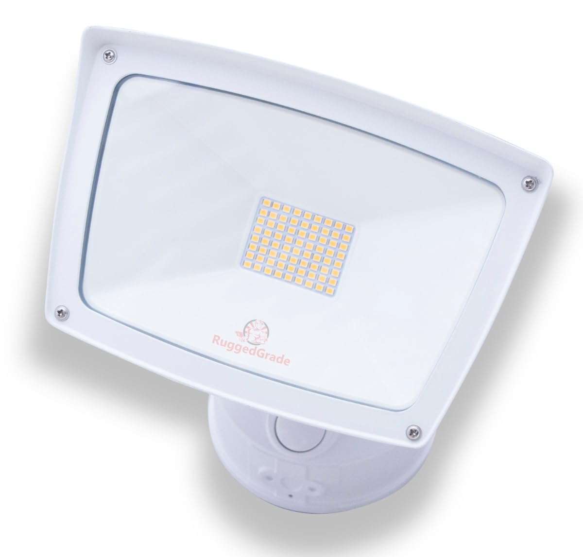 RuggedGrade 40 Watt - Folari Series LED Flood Light - LED Wall Light 4,800 Lumens- Dusk to Dawn Sensor - 5000K Bright White - White Housing 4