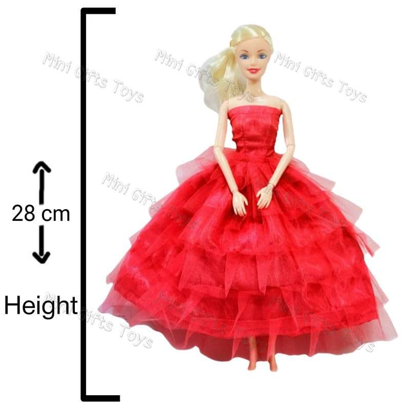 Mini Gifts - Doll Set for Girls, Full Foldable Doll with Red Frock, 4 Doll Dresses, 3 Pair Doll Socks and 1 Bag 3