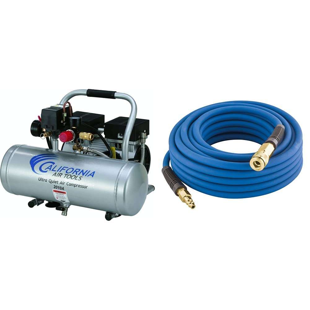 California Air Tools 2010A Ultra Quiet Air Compressor + Estwing E1450PVCR 1/4" x 50' PVC / Rubber Hybrid Air Hose Bundle 1