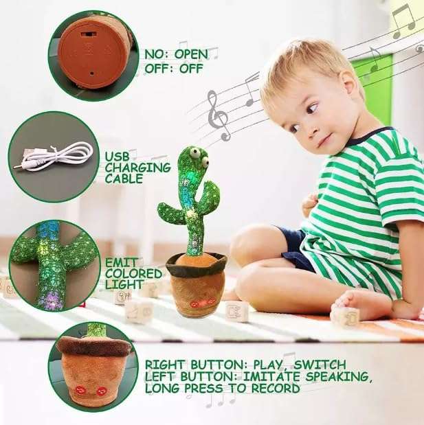 ROBOMALLS Dancing Cactus Plush Toy USB Charging,Sing 120pcs Songs,Recording,Repeats What You say and emit Colored Lights,Gifts of Fun Toys for Boys and Girls 5