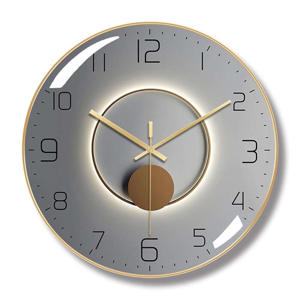 ikasus Wall Clock with LED Day to Night 12 Inch Clear Numbers Non-Ticking Silent Battery Operated Round Quartz Wall Clock for Office Bedroom Living Room Kitchen Home School Decor Type 4 1