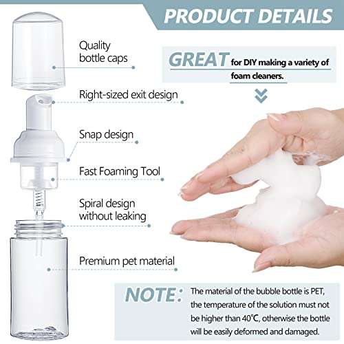 100 Pcs Foam Pump Bottle 1oz/30ml Mini Travel Plastic Empty Pump Lash Shampoo Clear Dispenser Portable Instant Soap Foaming Bottles for Hand Lotion Shampoo 3