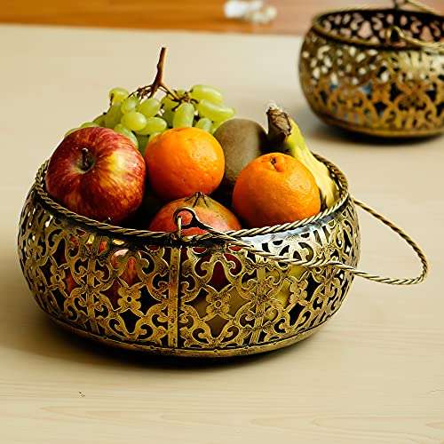 Discount ARA Iron Puja Basket/Flower Basket/Fruit Basket For Home Decor (Medium) (Brown), Pack of1 2