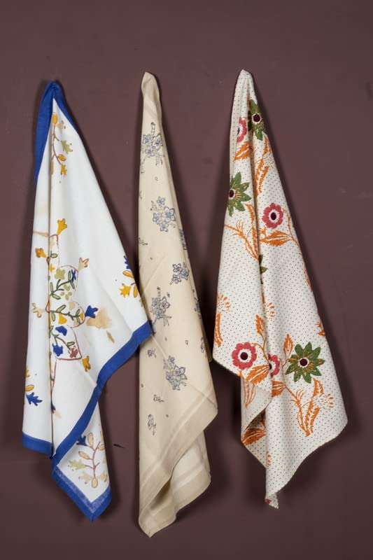 CONTRAST LIVING Sundare Hand Block Printed Kitchen Towel/Dish Towel/Hand Towel Multi Color Set of 3 Pcs 1