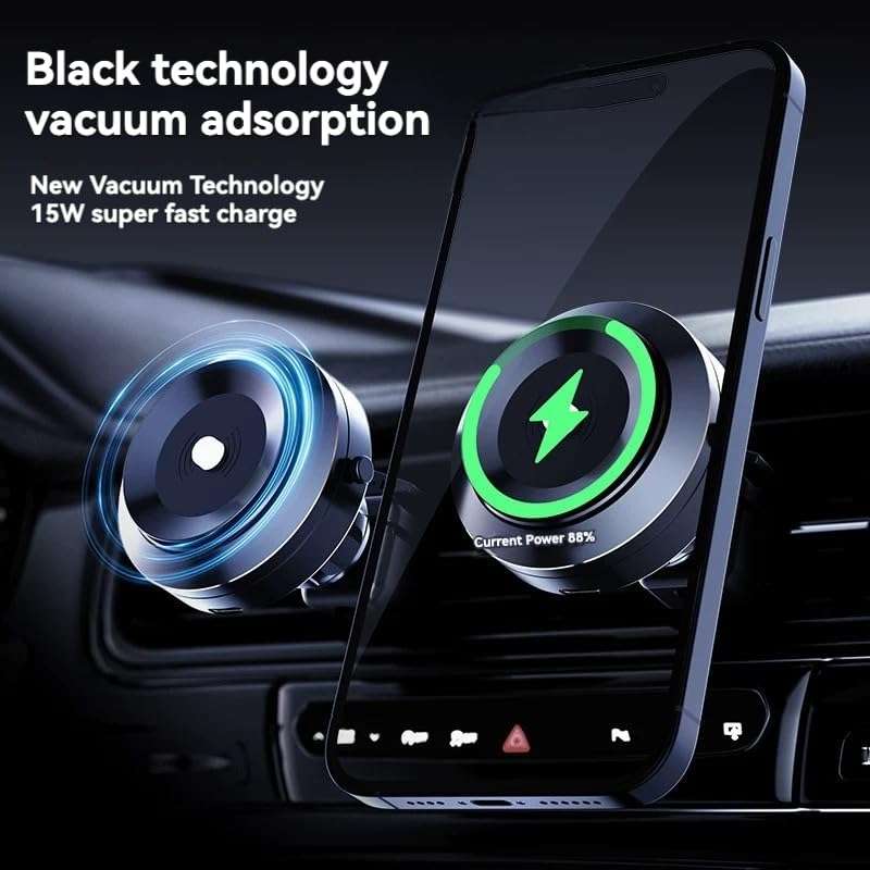 Electric Vacuum Magnetic Suction Car Phone Mount, Strong Suction for Car Kitchen Mirro Gym Bath Shower & All Smooth Surface, Portable&Easy to use, Compatible with iPhone & Android(Charging Version) 3