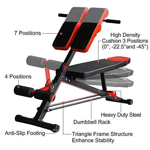 Kobo EB-1013 Steel Multi Function Imported 10 Exercises Adjustable Dumbbell Bench with Preacher Curl for Home Gym (Black/Red), Incline, 140 kg Limit 3
