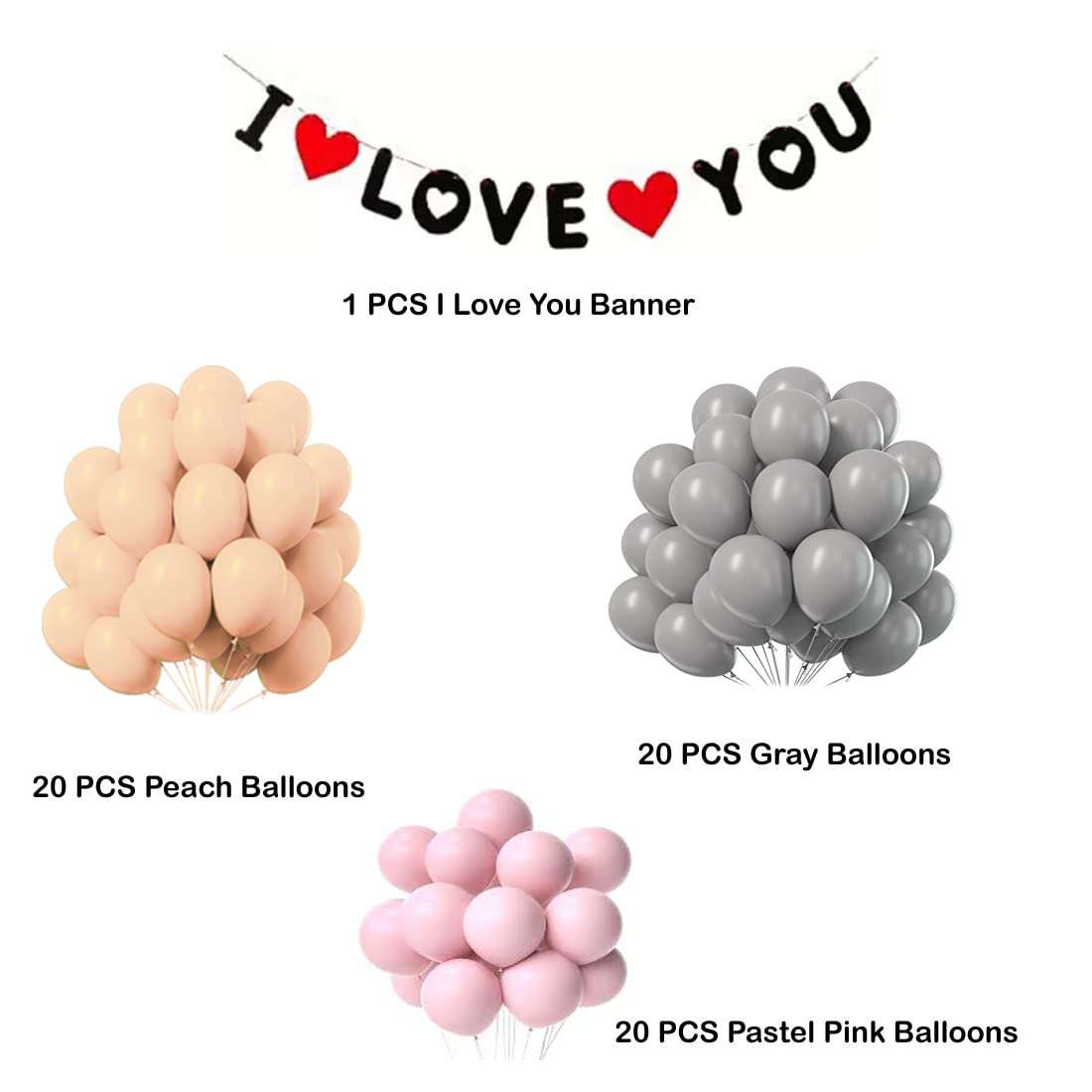 Dinipropz I Love You Decoration | Valentine's Day Decor | Anniversary Balloons Decoration | Romantic Theme Love Combos | Proposal Kit Wedding Engagement Party Decoration (Pack of 61) 3