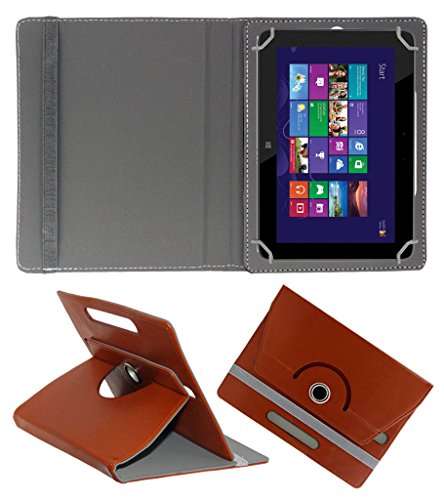 ACM Rotating 360 Leather FLIP CASE Compatible with HP Omni 10 Tablet Stand Cover Holder Brown