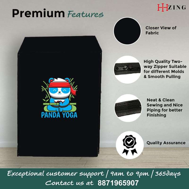 HIZING Front-Load Washing Machine Cover Front Load/Dishwasher, Universal Compatible/Suitable for - 6.5 Kg, 7 Kg, 7.5 Kg, 8 Kg Bosch/LG/Samsung/Whirlpool/LLYOD/Godrej Solid Black Panda Yoga Print 4